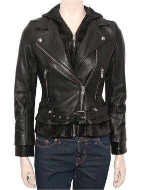 IRO Black Leather Moto Jacket with sequins